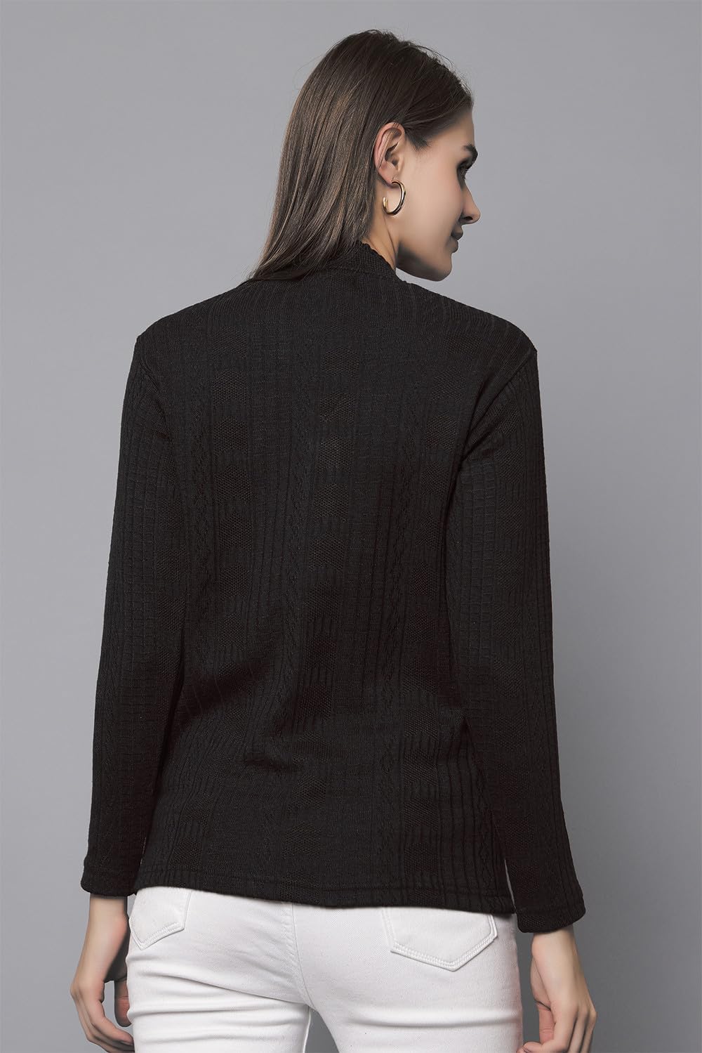 HIFZAA Women's Wool V-Neck Winter Cardigan Sweater -Plus Size, Anthra Black-3XL - Image 2 thumbnail