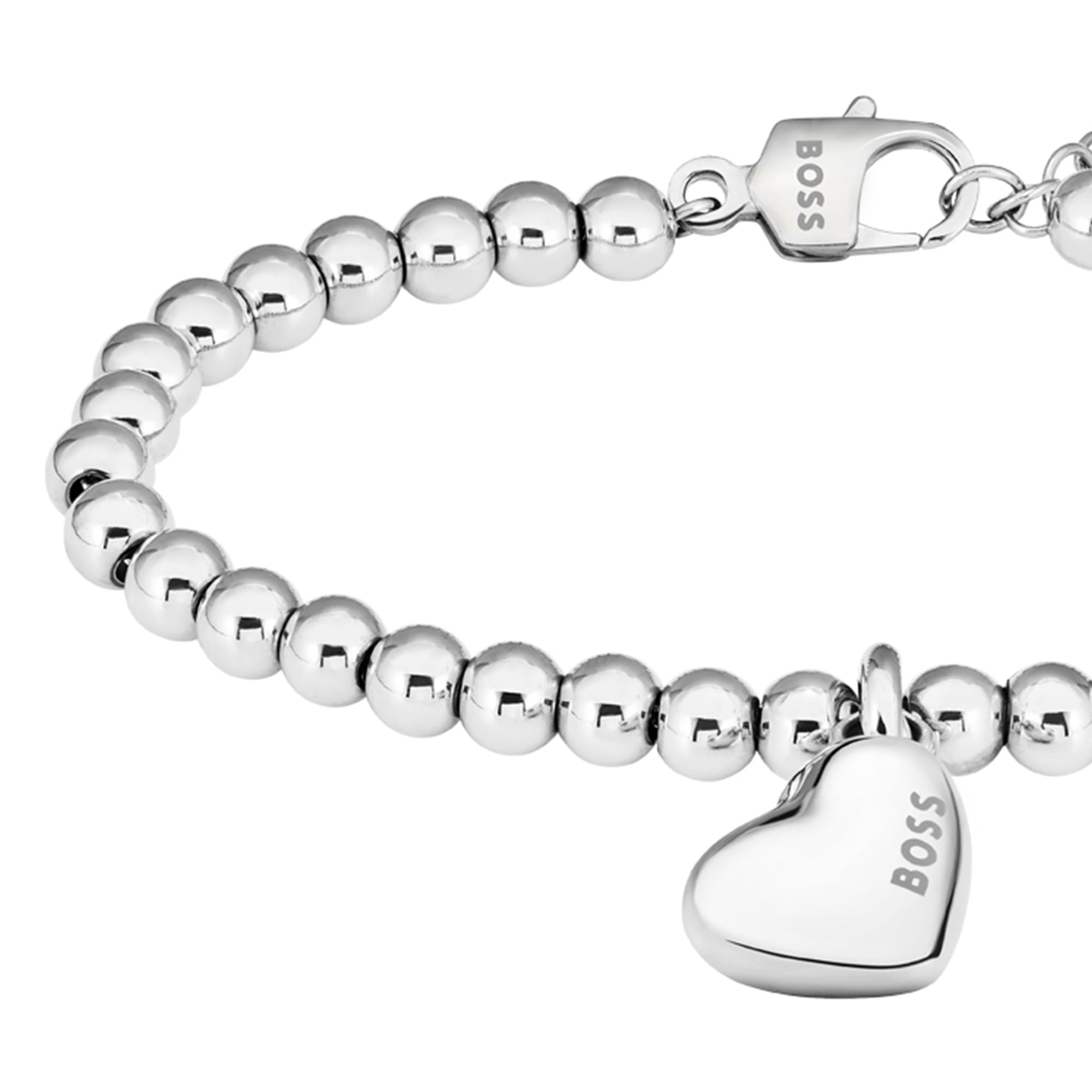 BOSS Jewelry Armband mit Schmuckperlen für Damen Kollektion HONEY HEART BEADS aus Edelstahl mit einem Herzförmigen Anhänger - Erhältlich aus Silber oder Gold
