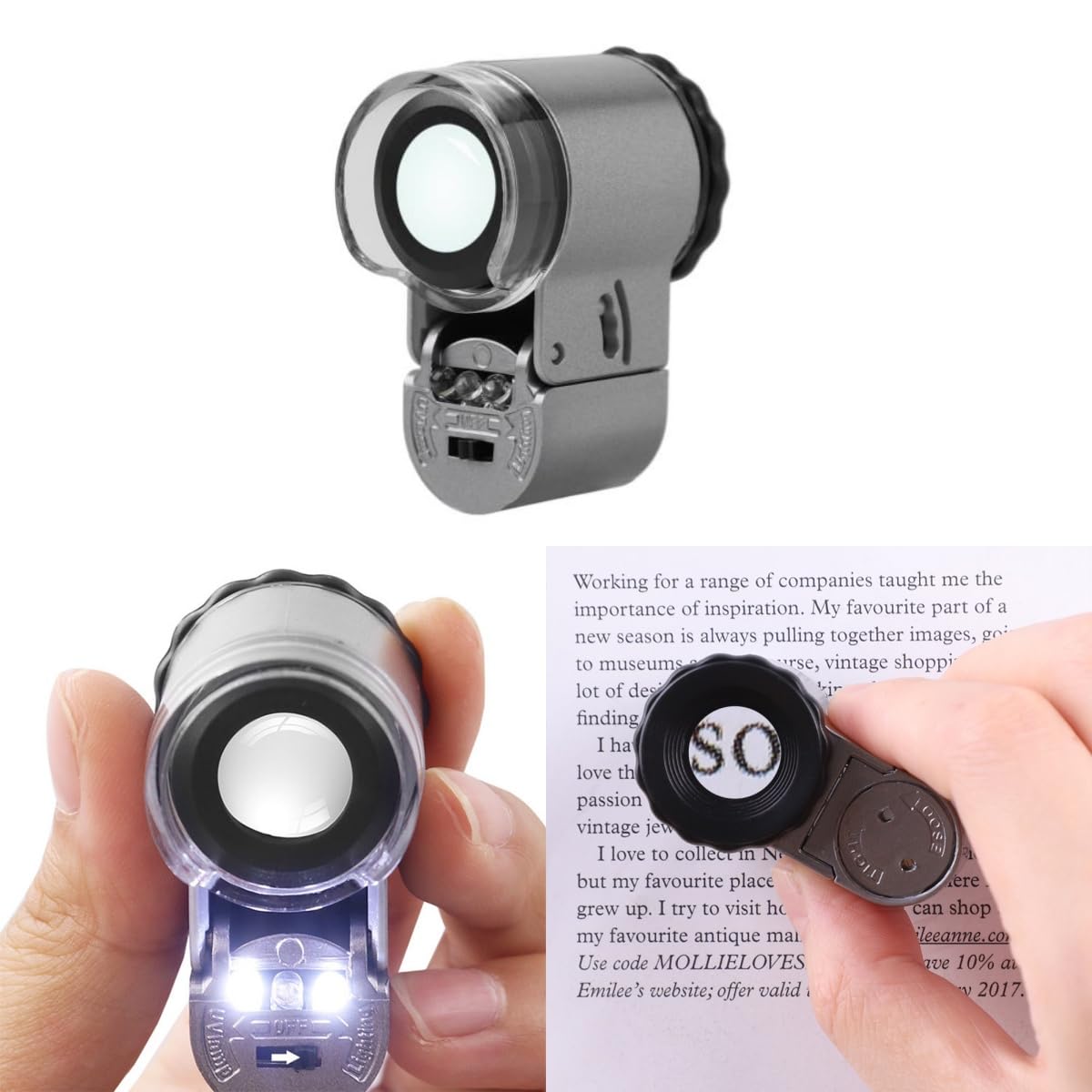 50-fache Taschen-Schmucklupe, Mini-Schmucklupe mit UV-LED-Licht, tragbare Augenlupe, Lupe, Münzlupe, Mikroskop, Handaugenglas für Schmuck, Diamantmarken, Münzsammlung
