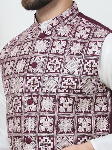 Image of SOJANYA (Since 1958 Men's Silk Blend Kurta Pyjama with Embroidered Nehru Jacket