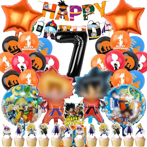 VOVhpbidy 37 Pièces Decoration Anniversaire Dragnball 7 Ans Garçon, Ensemble de Fête d'Anniversaire Dragnball, Ballon Deco Anniversaire, Ballons Set d'Anniversaire pour Enfants
