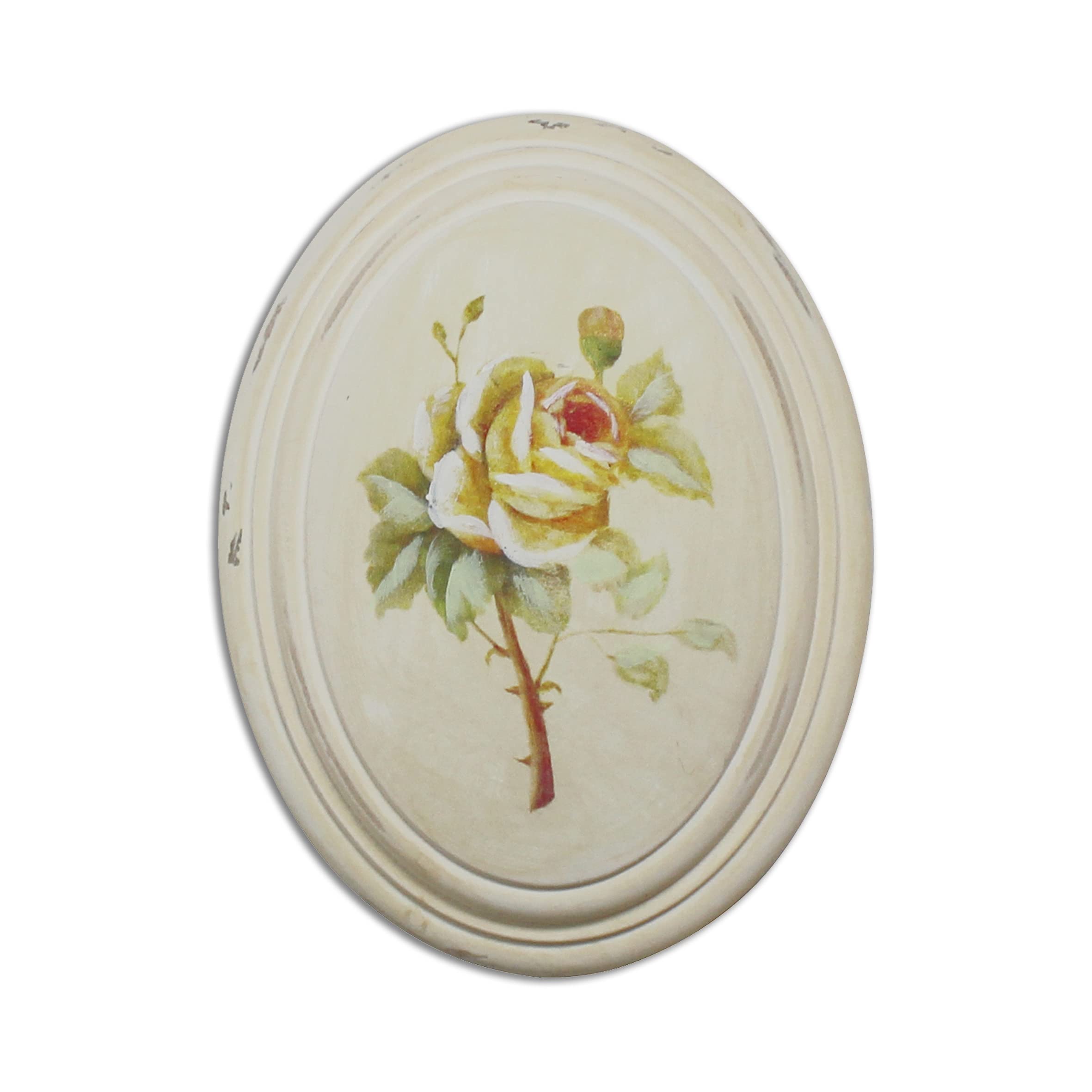 CVHOMEDECO. Primitive Retro - Marco de Madera Ovalado para Fotos, Decoracion Pintada a Mano para Colgar en la Pared, 3D, Diseño de Rosas, Juego de 3