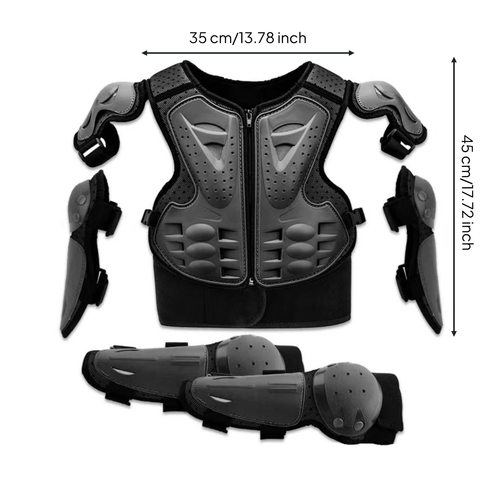 Gilet Protettivo Bambini Set Armatura Gilet Corpetto Panciotto Coperture Spalle Rinforzate Cerniera Frontale Vestizione Facile Materiale Rete , Nero