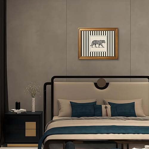 Miniatura 7 de Gold Framed Vintage Tiger Wall Art Black and White Striped Wild Animal Poster Retro Jungle Big Cat Wildlife Canvas Print Botanical Safari Minimalist