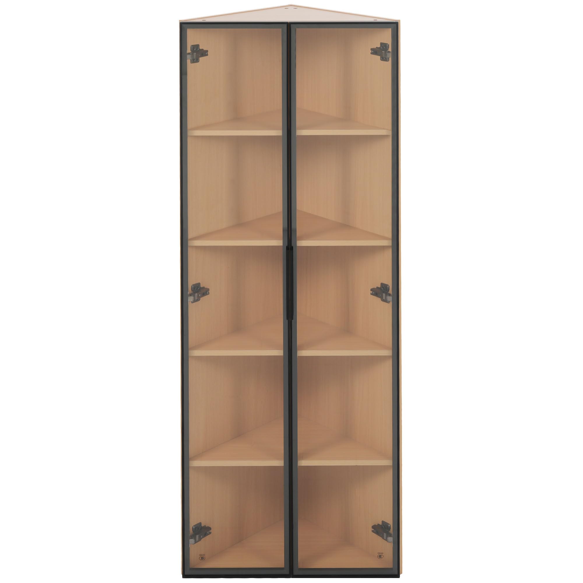 Vitrine de cristal LED 62 x 35 x 160 cm – Roble con luz integrada, libre de polvo, fabricada en cristal templado, vitrina de esquina, elegante vitrina de cristal – Vitrina para libros