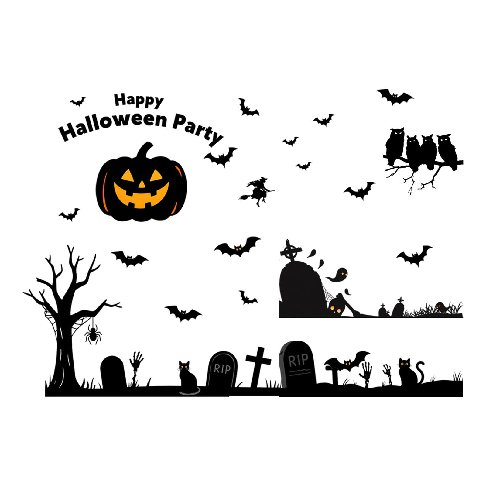 Without Glues Window Clings Halloween Bat and Pumpkin Decorations PVC Sticker Decal Set for Glass Door PVC Cling Bat Decorations