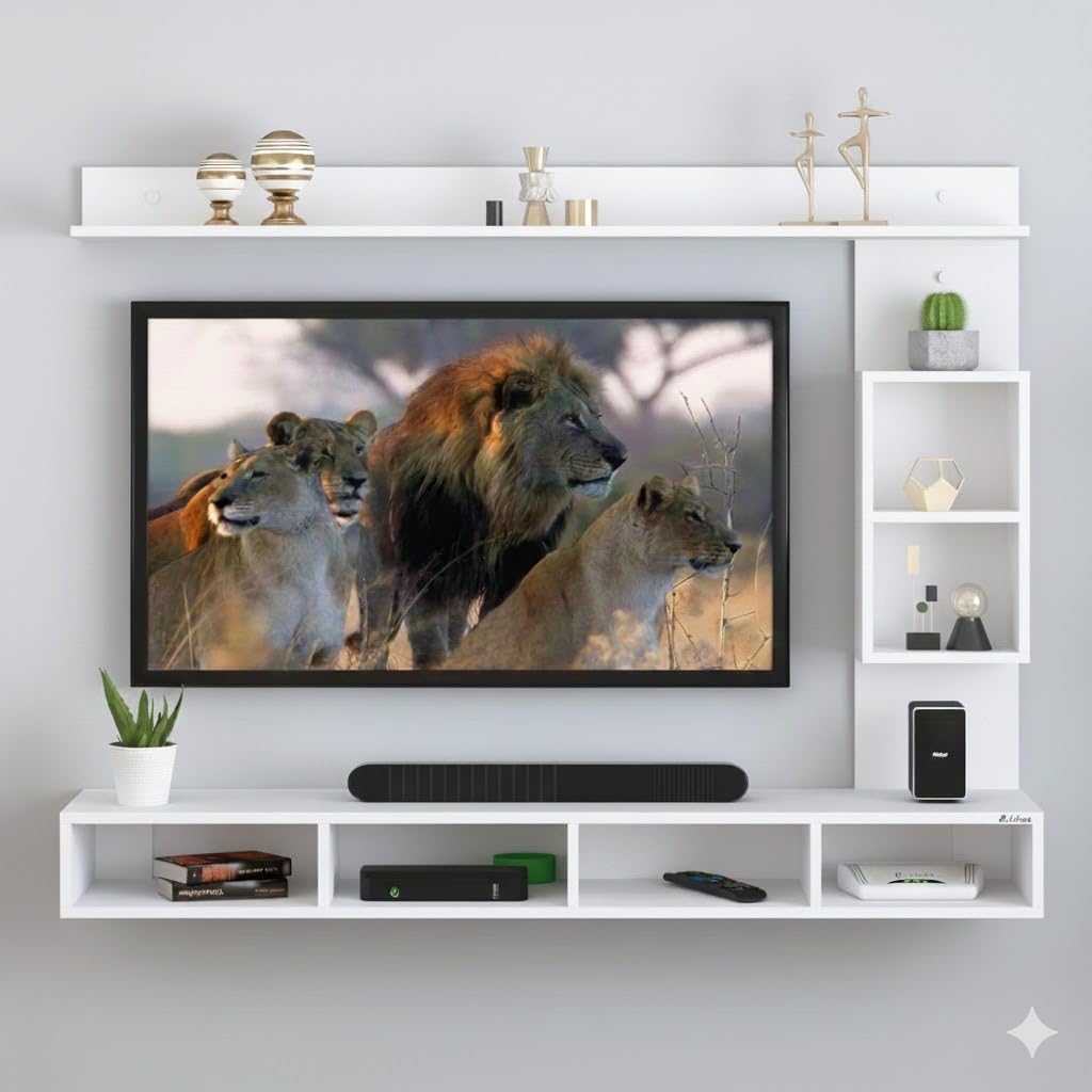 Giza Engineered Wood Wall Mount TV Unit/TV Stand/TV Cabinet/TV Entertainment Unit/Set Top Box Stand (Ideal for 43 Inch) (D.I.Y) (Walnut White) (White) Giza Engineered Wood Wall Mount TV Unit/TV Stand/TV Cabinet/TV Entertainment Unit/Set Top Box Stand (Ideal for 43 Inch) (D.I.Y) (Walnut White) (White)