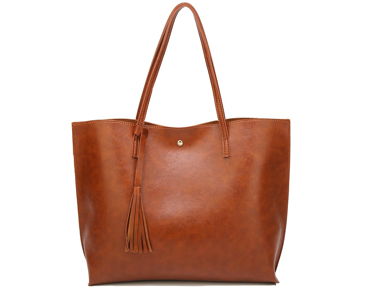 Women's Soft Faux Leather Tote Shoulder Bag from, Big Capacity Tassel Handbag