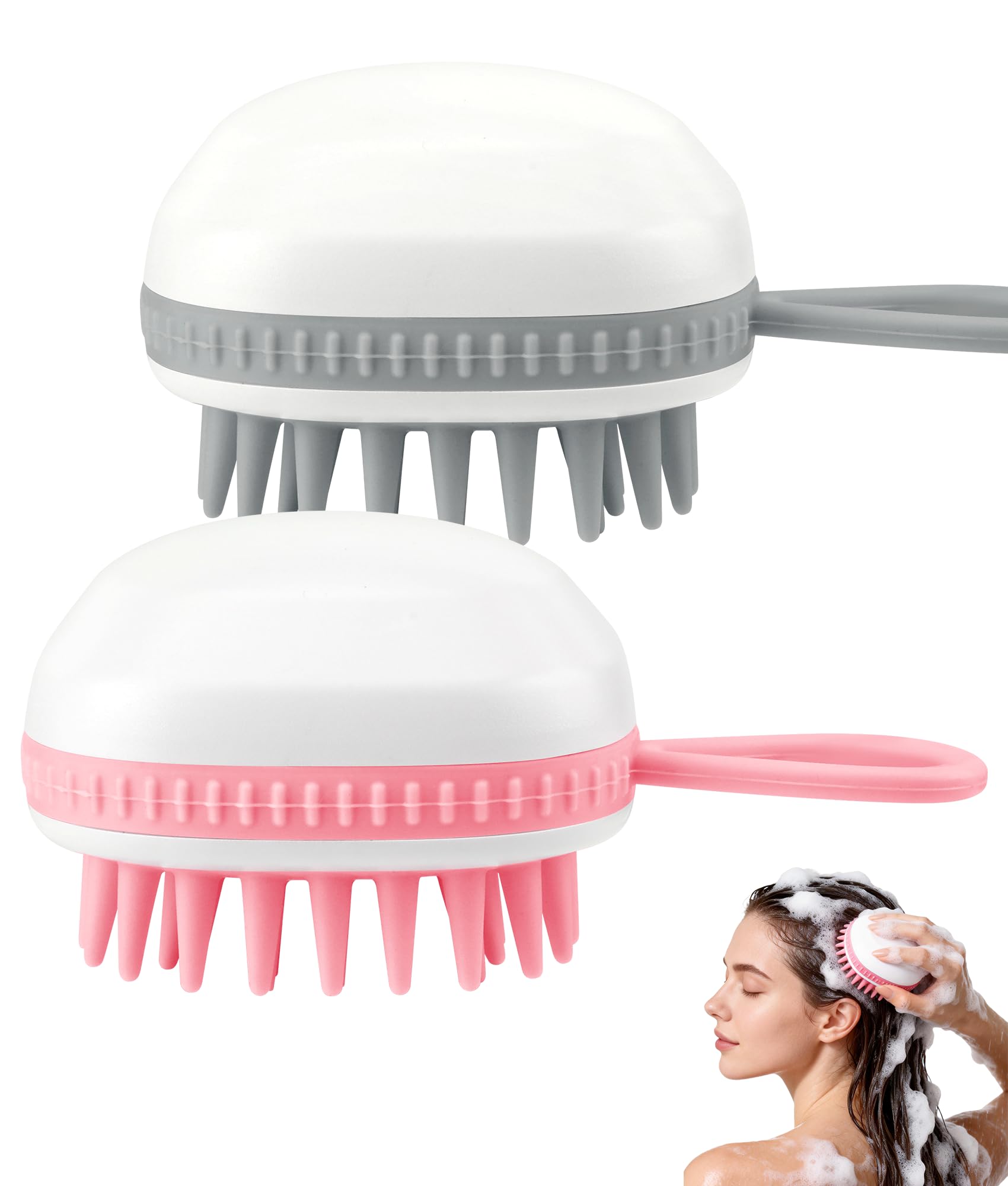 Cepillo de champú masajeador de cuero cabelludo, paquete de 2, limpiador de cuero cabelludo de silicona para uso húmedo y seco, masajeador de cabello para el crecimiento del cabello, elimina
