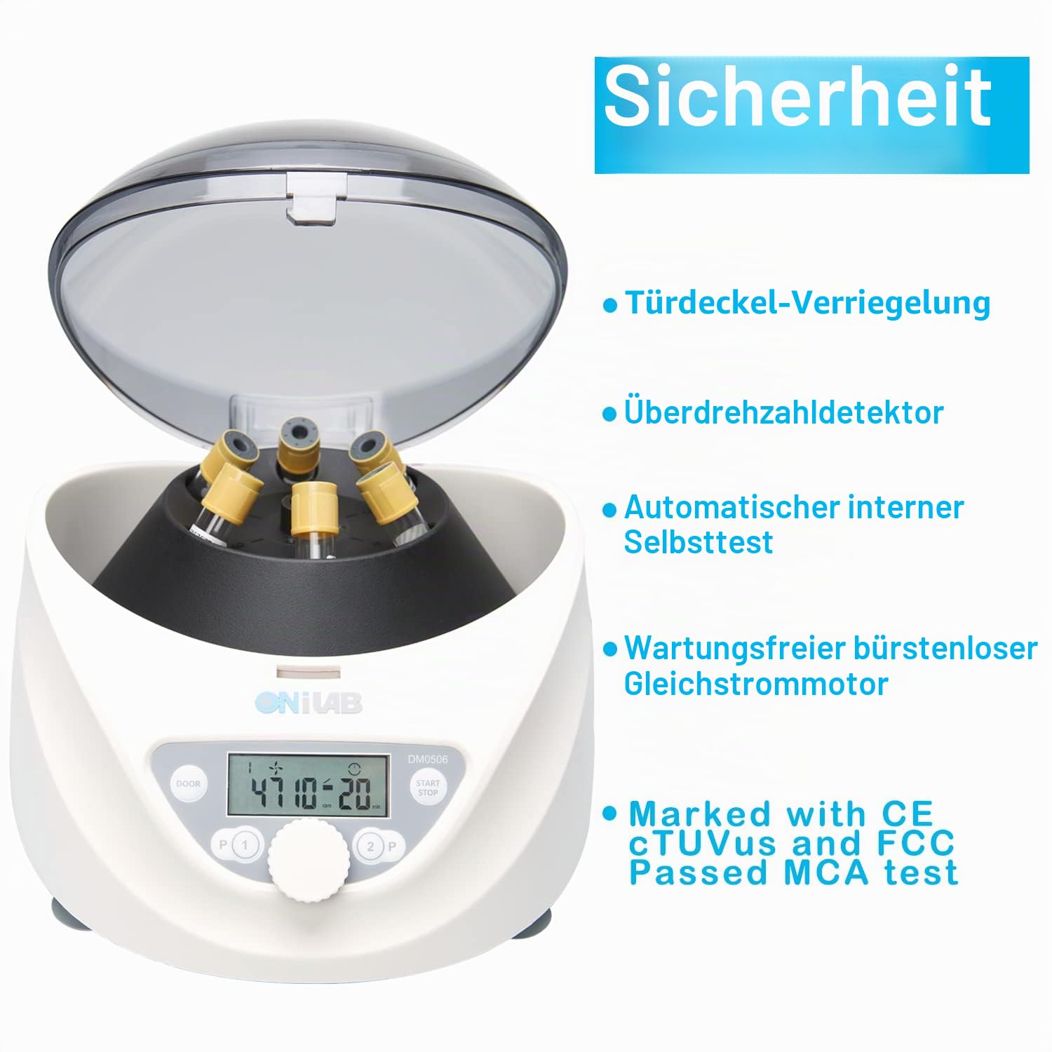 ONiLAB Labor PRP Tischzentrifuge 6x15 mL/10 mL/7ml/1.5-5 ml, 300-5000 rpm (Max. 2600 xg RCF), LCD Digital Desktop Lab Zentrifuge Timer 30 sec-99 min, zwei Schnellstartprogramme
