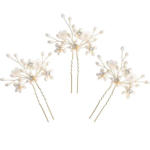 Sppry Horquillas para el pelo de boda (3 piezas) Elegante perla floral cristal accesorios para el pelo para mujeres nupciales (dorado)