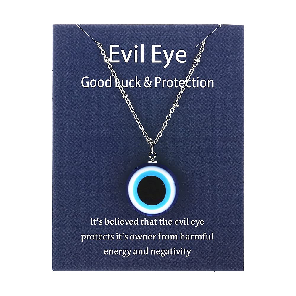 COLORFUL BLING Turkish Blue Evil Eye Pendant Necklace Lucky Amulet Kabbalah Protection Adjustable Chain Wish Card for Women Girls