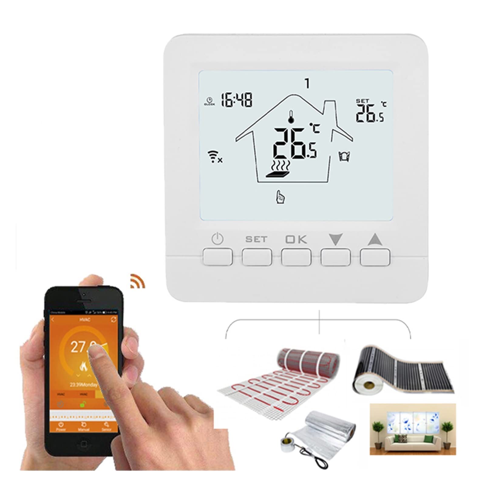 Inteligentny termostat, WIFI Smart Thermostat Podkładka Elektryczna Ogrzewanie/Podgrzewacz podczerwieni Kontrola temperatury przez telefon 90-24 0vac.