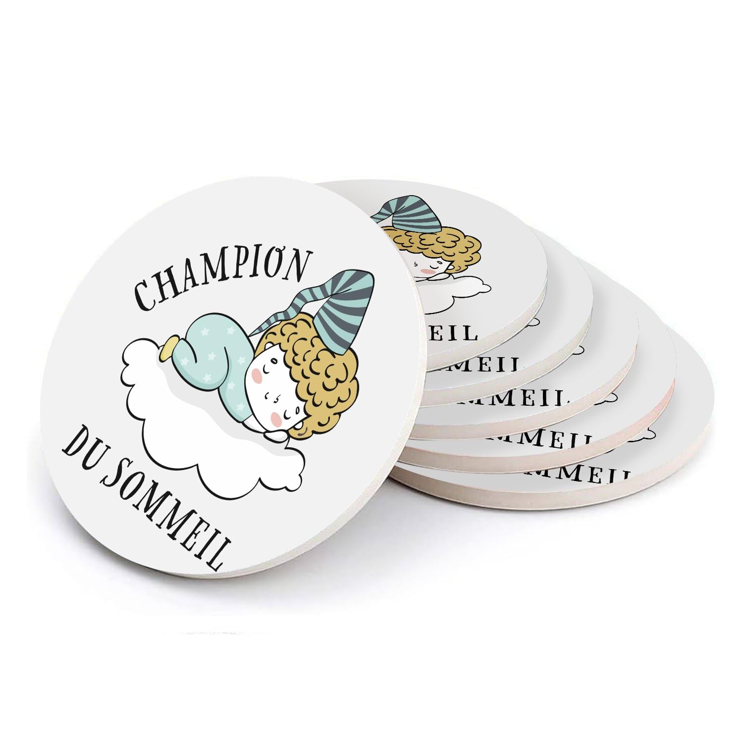 Sous-verre ronds en céramique bébé mignon lot de 6 dessous de verre absorbants 108mm