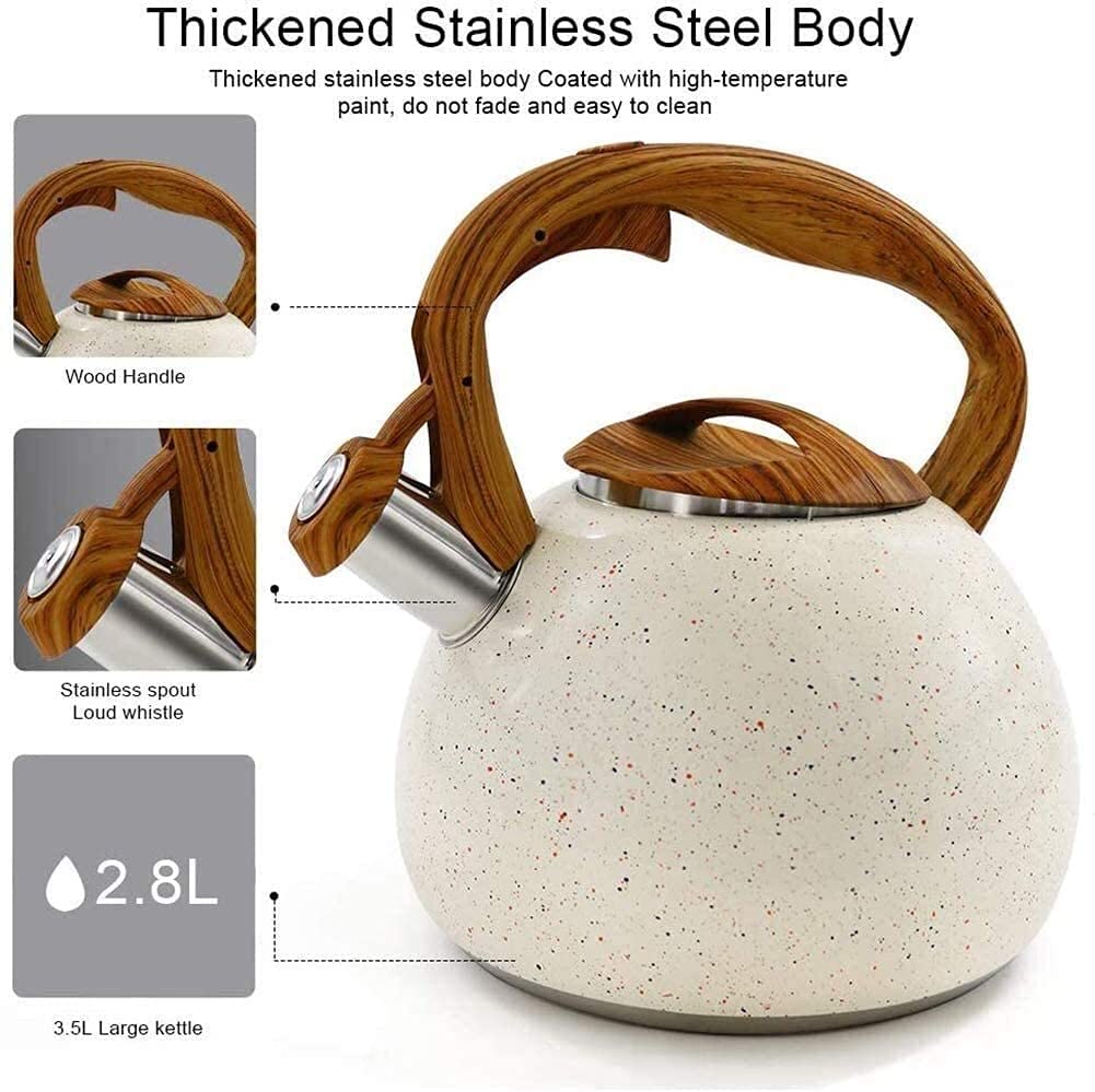 stove top kettle Camping Kettle Stovetop Kettles Creativity White Teapot Tea Kettle Wood Pattern Handle with Loud Whistl