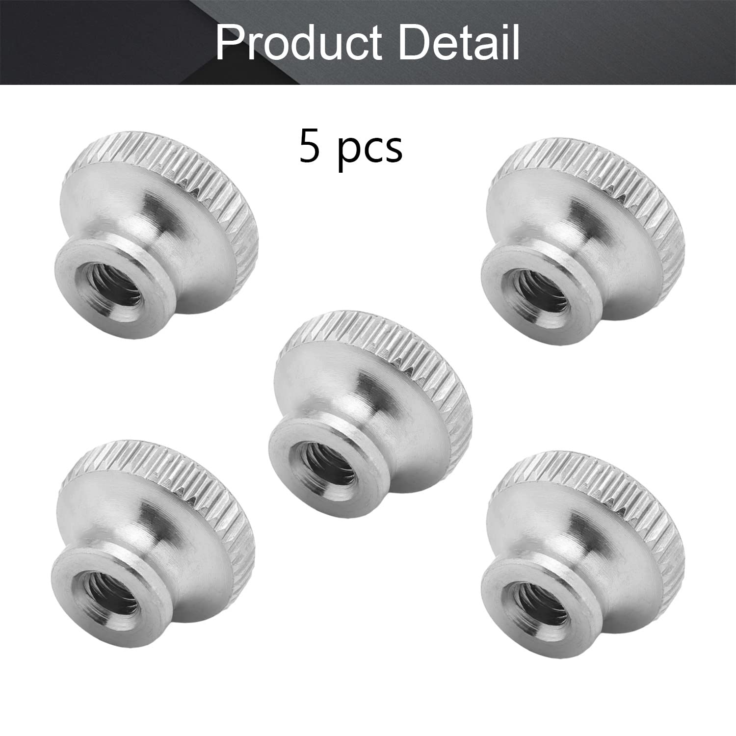 Bettomshin Knurled Thumb Nuts, M5 Through Hole Round Knobs ，Whitewash 304 Stainless Steel, Pack of 5