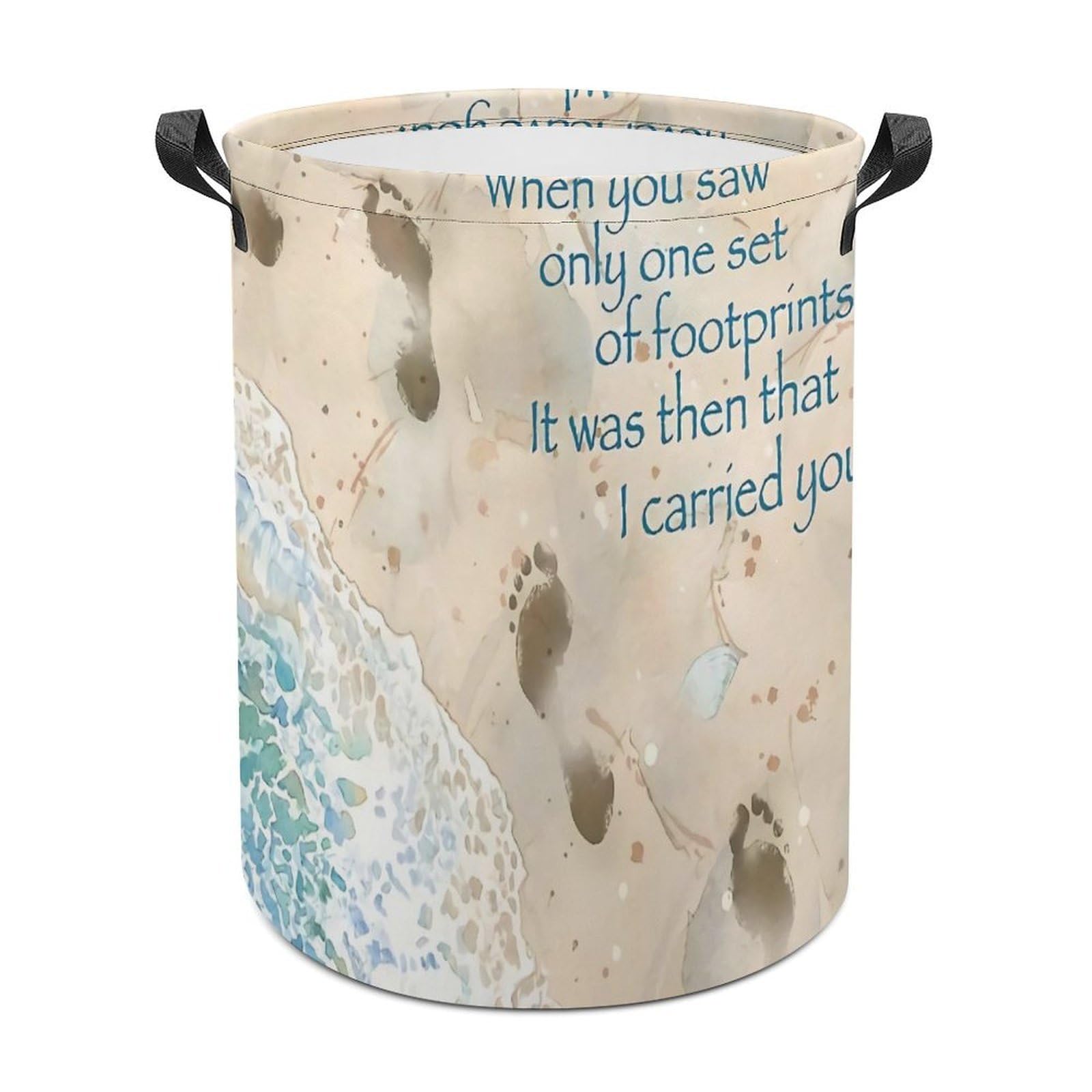 Footprints in The Sand with Quote Laundry Basket, Dirty Clothes Basket, Bathroom, Home Decor 44x44cm