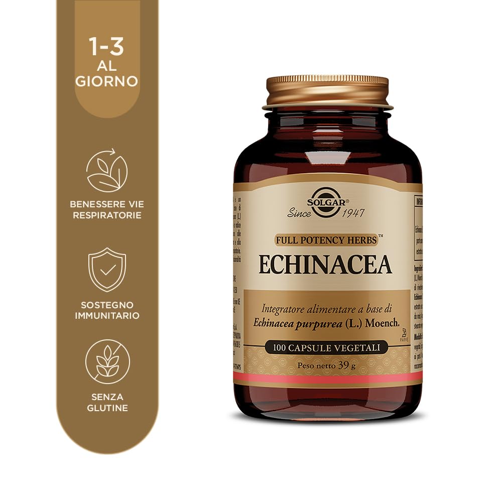 Solgar ECHINACEA, 100 capsule vegetali – Echinacea purpurea – difese naturali e prime vie respiratorie