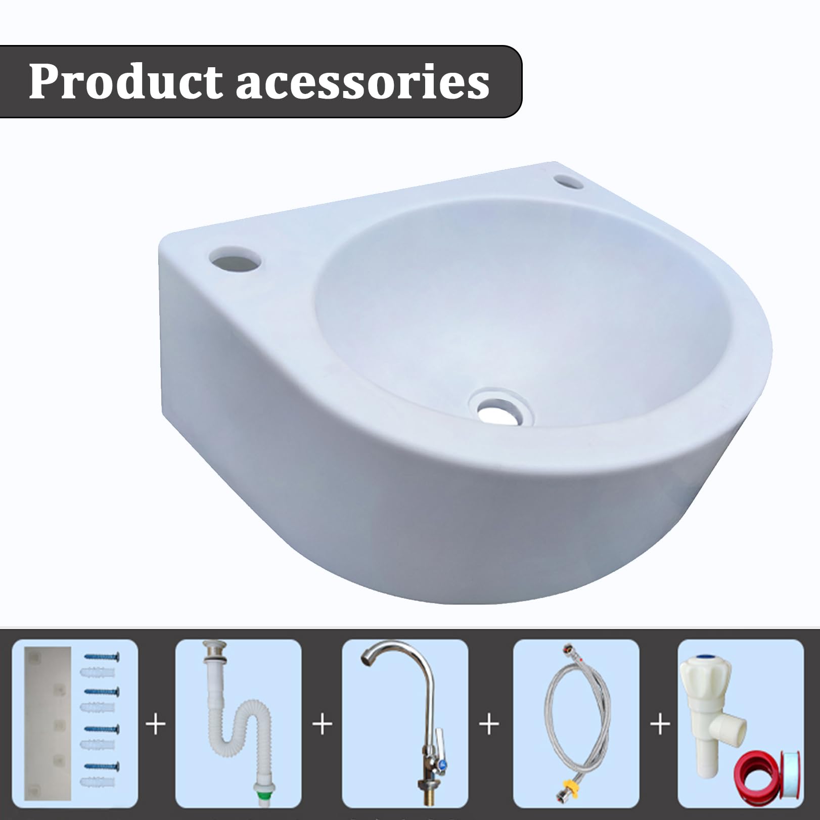 Lavabo Moderno Bianco a Parete, lavabo sospeso per Lavaggio Mani, Ideale per Campeggio, Barca, casa Vacanze, Cantina, roulotte e Bagno.