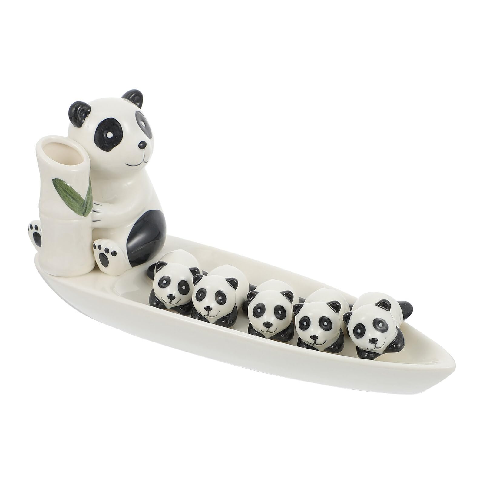 Ensemble de 1 Porte-Baguettes Panda en Céramique 1 Grand et 5 Mini Supports, Décoration la Cuisine, Accessoires Vaisselle, Support Baguettes Réutilisables pour Repas Maison