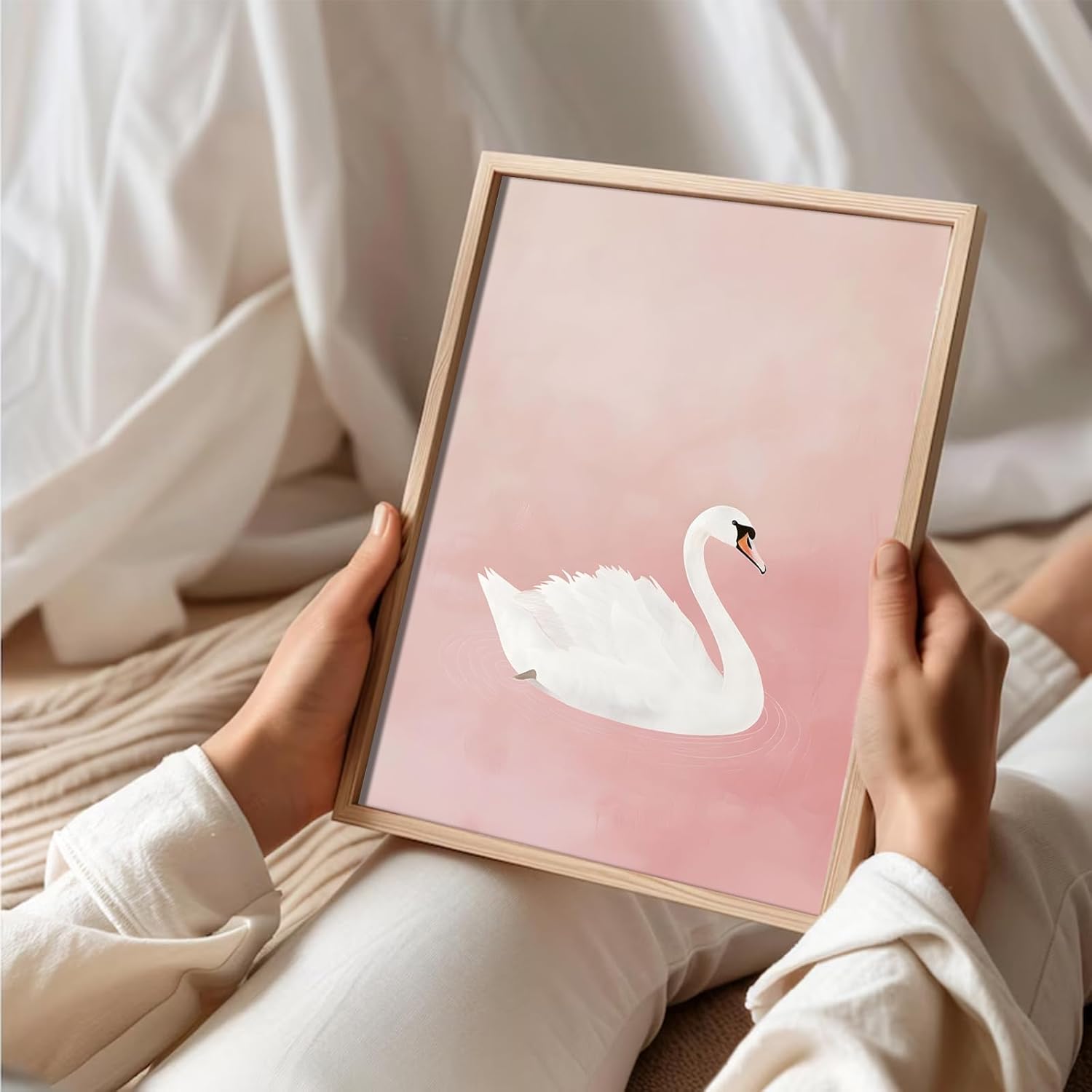 Uniro Pink Nursery Wall Decor Art Prints, Vintage Baby Girl Nursery Room Decor, Cute Baby Girl Room Decor Swan Bunny Hot Air Balloons Alphabets Canvas Painting, Antique Nursery Poster for Little Girl's Bedroom, Kids Room Decor-8x10inch|Unframed image 6 of 7 B0DT9RS45H