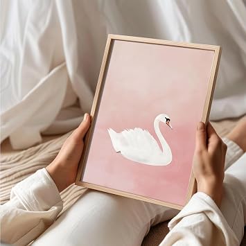 Uniro Pink Nursery Wall Decor Art Prints, Vintage Baby Girl Nursery Room Decor, Cute Baby Girl Room Decor Swan Bunny Hot Air Balloons Alphabets Canvas Painting, Antique Nursery Poster for Little