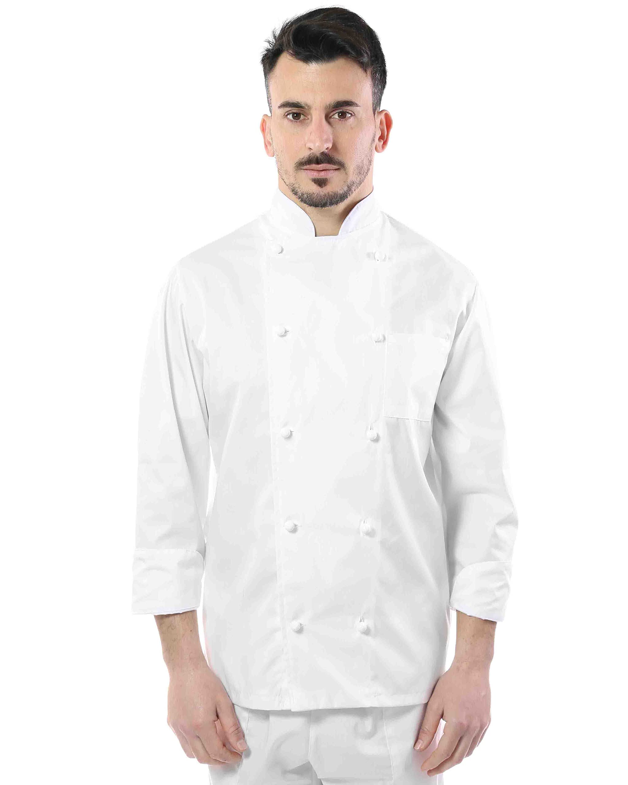 Bordado Gratuito Completo Cocinero Hombre - Uniforme Chef Jessi Blanco Personalizable - Chaqueta, Pantalones y Delantal - Uniforme para Cocina y Restaurante - Made in Italy