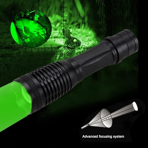 Miniatura 3 de WINDFIRE Linternas de luz verde, foco de luz de caza verde de 1200 lúmenes, linterna táctica LED monomodo con zoom, luz LED de cerdo verde