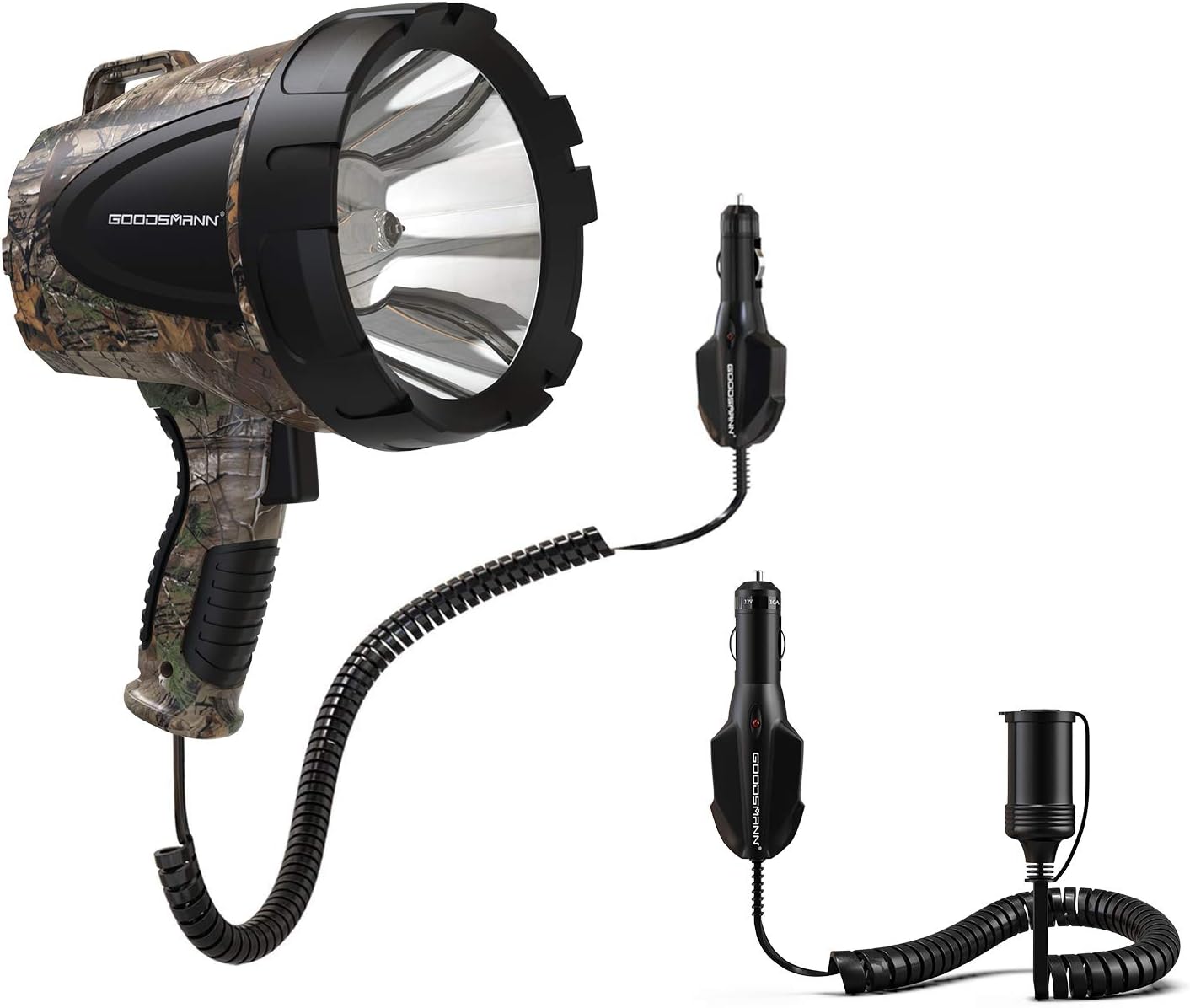 GOODSMANN Tacticpro Realtree® Xtra 1500 Lumen 12V High Intensity Halogen Spotlight with 10 Feet Car Cigarette Lighter Extension Cord