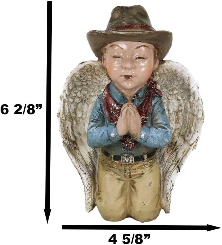 Miniatura 3 de Ebros Gift Figura rústica de ángel vaquero occidental con sombrero y bufanda roja rezando sobre sus rodillas, escultura decorativa de mensajero