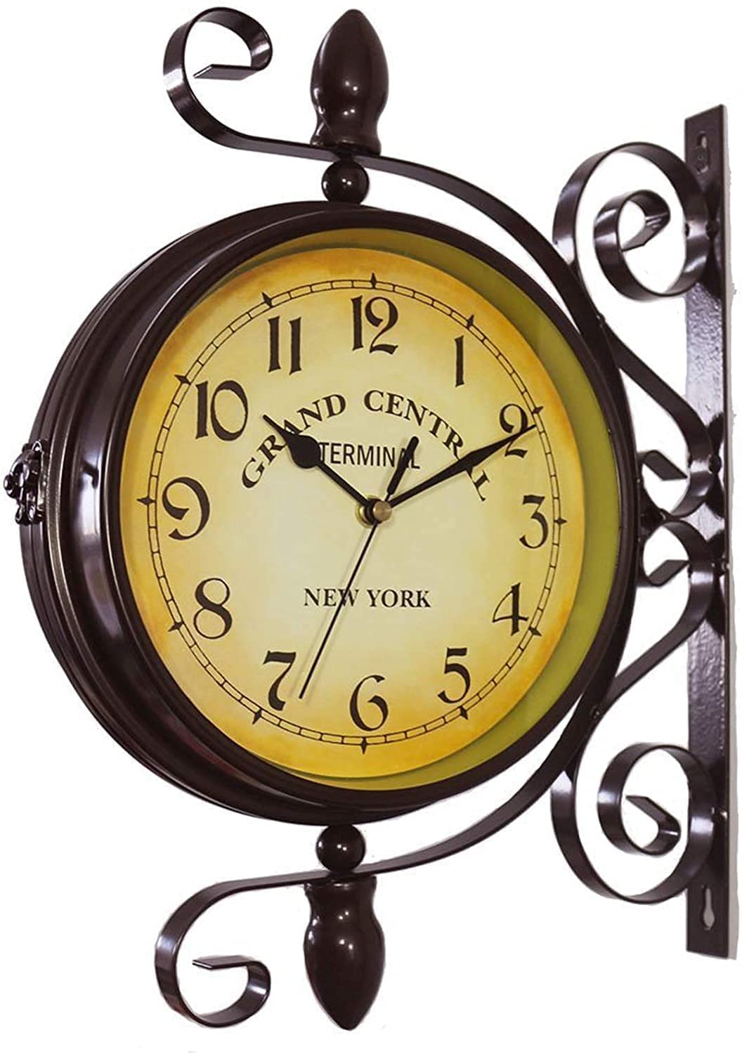 MYUYEE Garden Clock Weatherproof Outdoor 15 Inch Classic 360 ° Rotation On Both Sides Station Clock with Station Holder Outdoor Clock Garden Indoor Outdoor Decoration Wall Clo