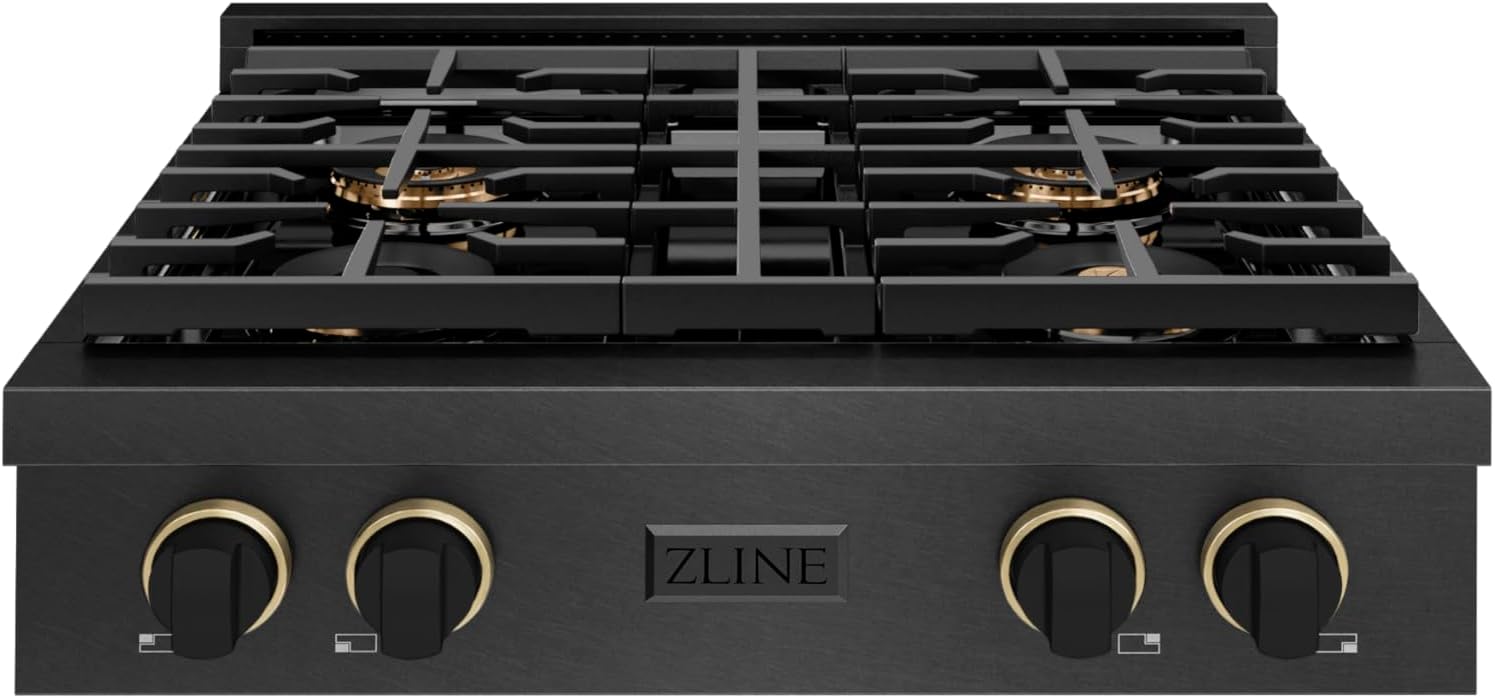 ZLINE Designer Collection 30 in. Paramount Gas Rangetop with 4 Burner DuoPro™ Cooktop in Black Satin Stainless Steel with Matte Black and Champagne Bronze Accents (PSRTBSZ-30-MBCB)