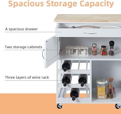 Miniatura 5 de DNYKER Pequeño carrito de cocina con ruedas con cajón de almacenamiento, armarios y estantes para vinos