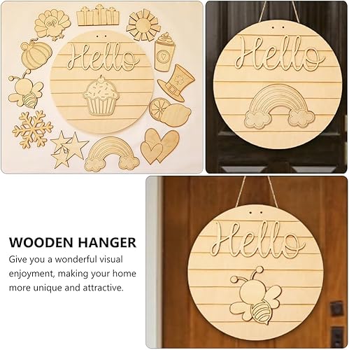 Miniatura 4 de KESYOO Decoración del hogar, letrero de bienvenida de temporada intercambiable, letrero de madera sin terminar para puerta delantera, letrero de