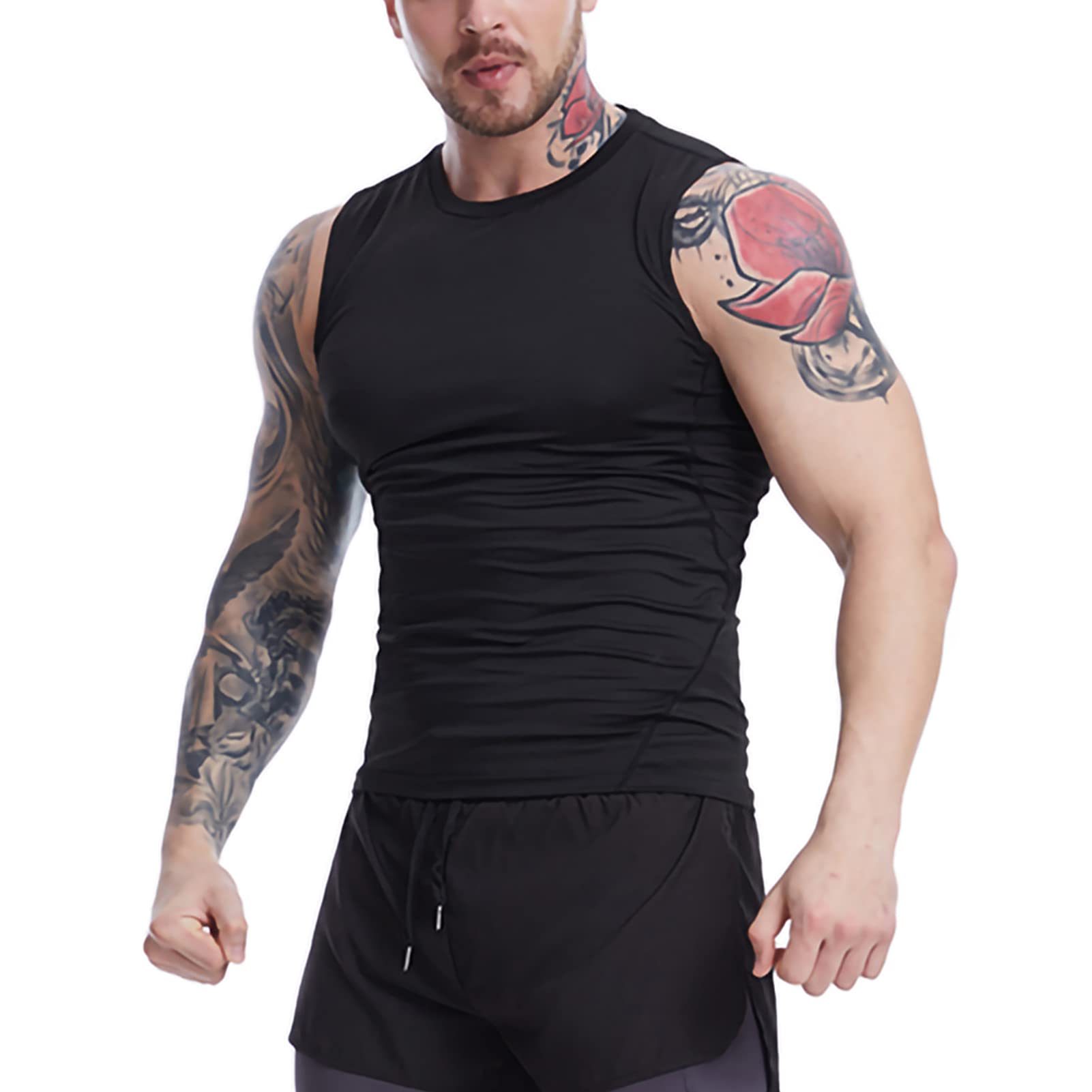 Débardeur de Compression Homme Sleeveless Tank Top Séchage Rapide Respirant pour Running Musculation Fitness Gym, Lot de 2