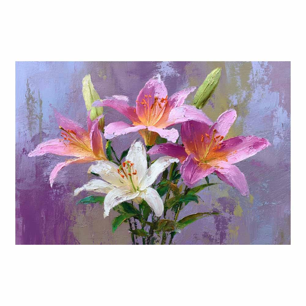 Xeniou Multicolor Flowers Wall Art Pink White Lilies Artwork Canvas Wall Art, For Bedroom Office Home Decorations(Multicolor)-80X120cm Unframed