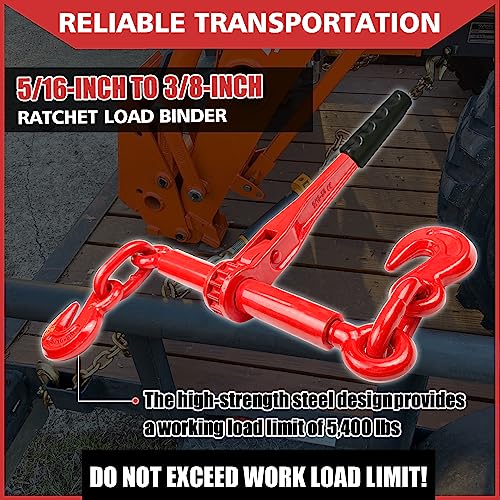 Image of YATOINTO Ratchet Chain Binders 5 /16'' - 3 /8'' | Load Binder with 2 Grab Hooks | Tie Downs for Grade 70 Transport Chain | 5,400 Lbs. Safe Working Load - Heavy Duty Ratchet Binders for Towing