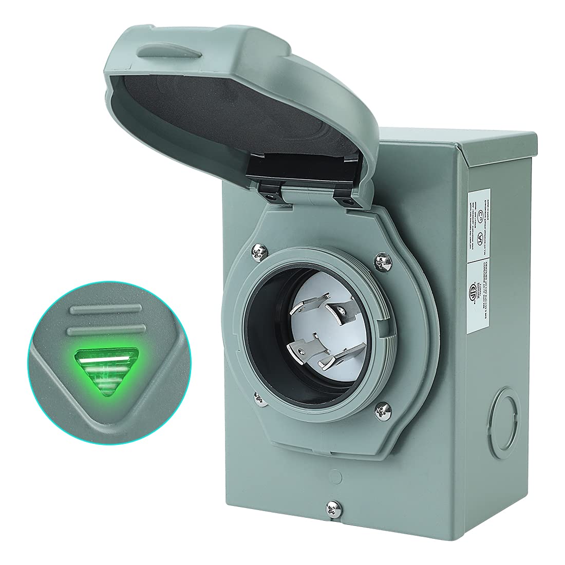 DEVONER 30 Amp Generator Power Inlet Box, NEMA 3R, PB30 L14-30P Power Inlet Box for 4 Prong Generator Cord, 125/250 Volt, 7500 Watts, Weatherproof, Outdoor Use, ETL Listed