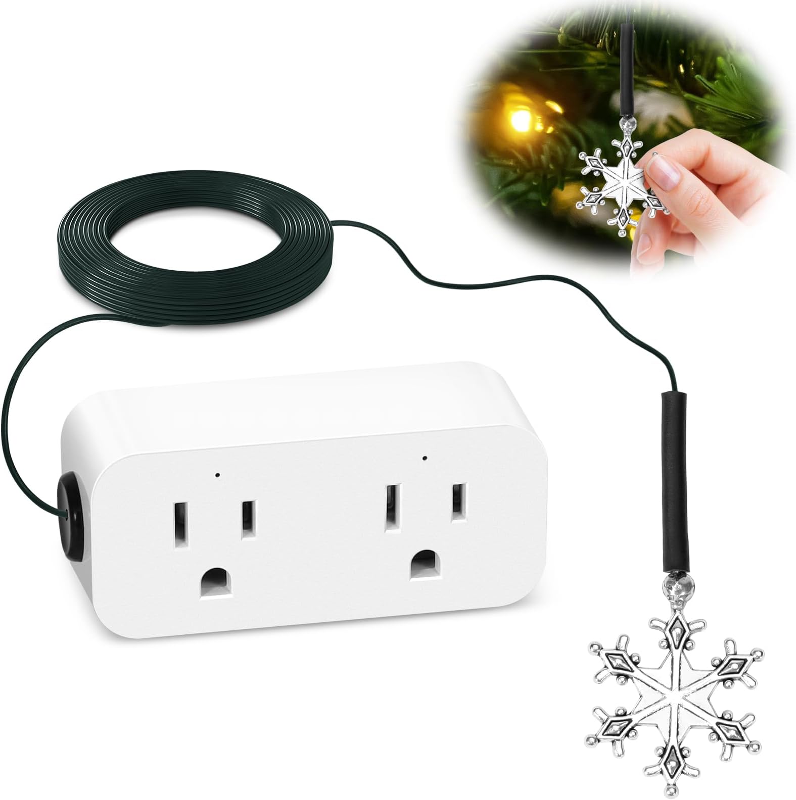 RGQSUN On/Off Touch Control Ornament Compatible with Christmas Tree Lights,3-Prong Outlet Plug Adapter with Metal Snowflake Ornament,Electronic Outlet and Snowflake Touch Switches Controller