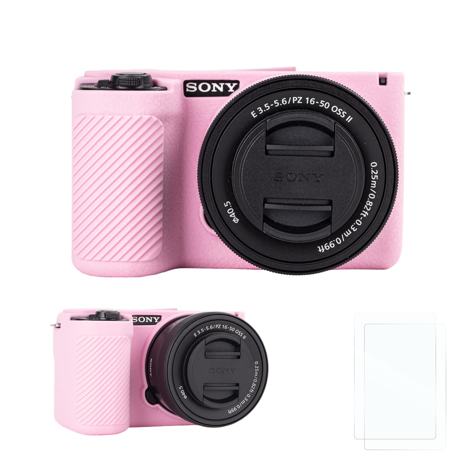 Rieibi - Custodia protettiva in silicone per Sony Alpha ZV-E10 II con 2 pellicole protettive, custodia leggera ZV-E10II con sensazione di presa migliorata per Sony ZV-E10 II, Rosa, Custodia per