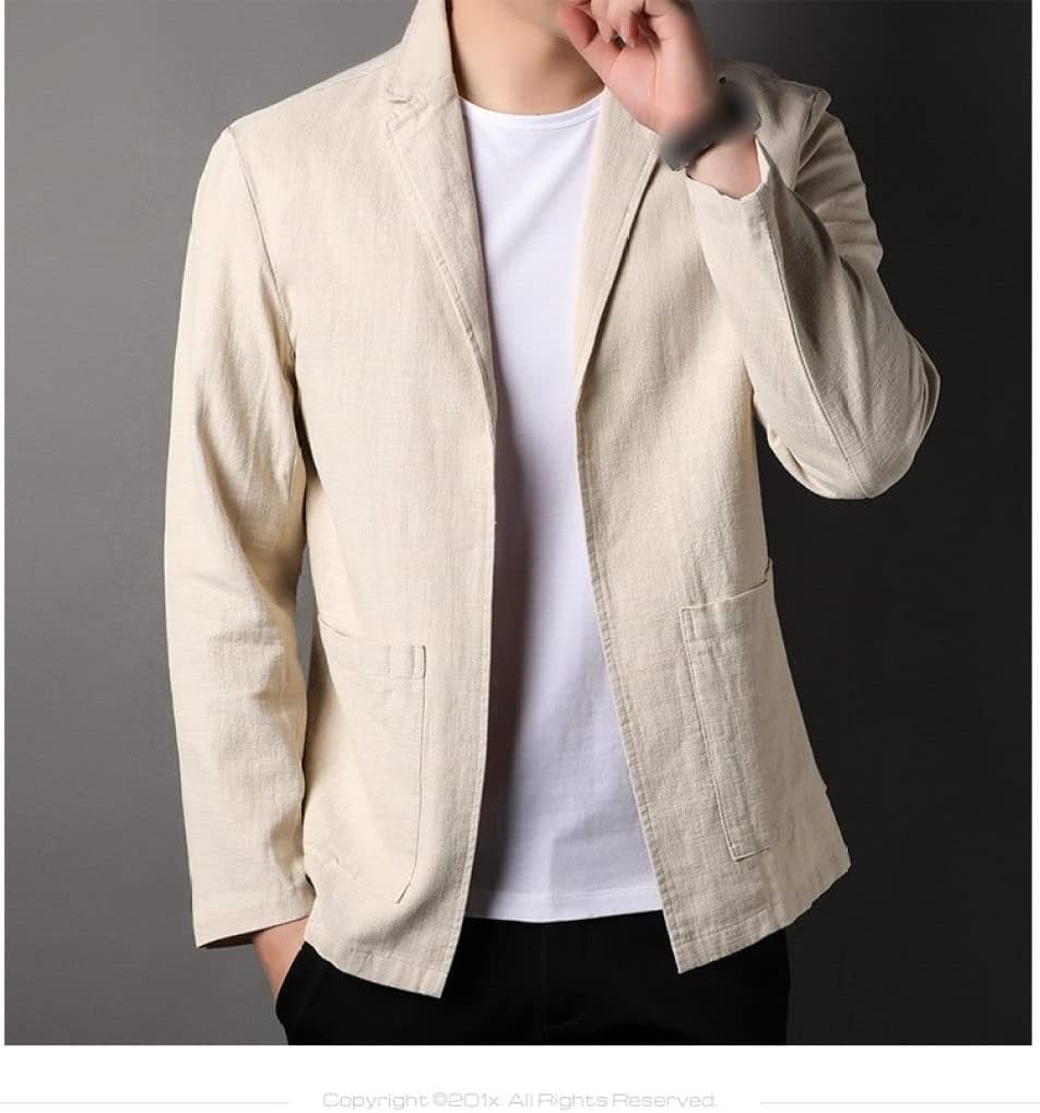 Blazer Herren,Herren Lässige Leinen Anzug Ohne Knöpfe Jacke Große Taschen Sport Blazer Mantel Stylischer Khaki Regular Fit Blazer Geeignet Für Party Date Prom Smart Blazer