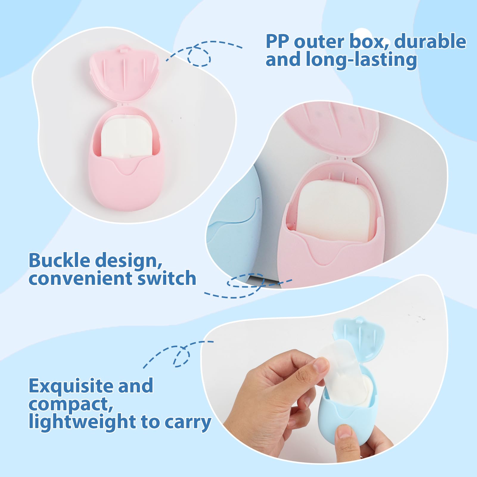 6 PCS Feuilles de Savon, Savon en Feuille Portable Biodégradable, Feuille de Savon de Voyage Compacte avec étui, pour Camping, Randonnée, Vacances, Hygiène en Extérieur