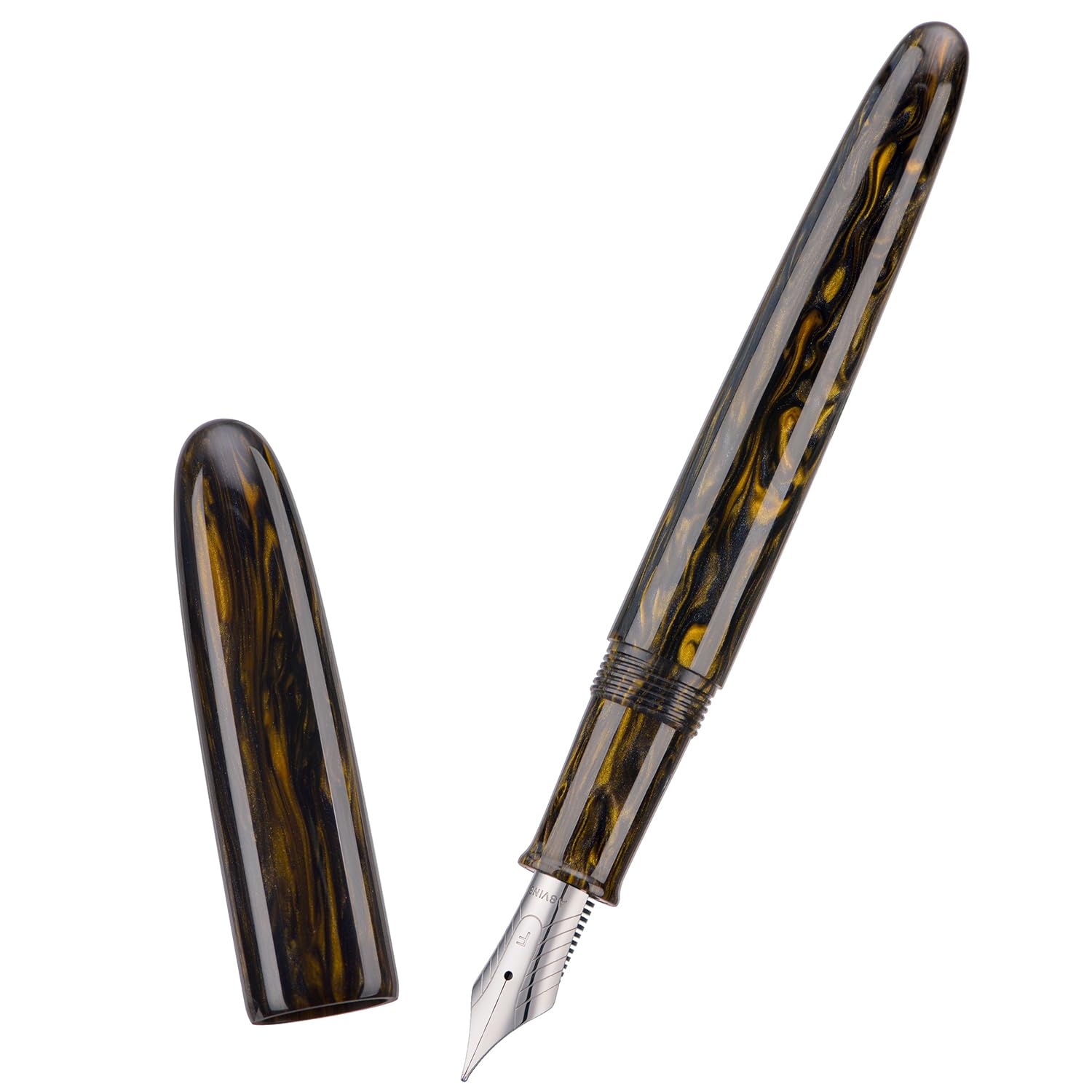 Asvine P30 Piston Fountain Pen Steel Fine Point, Retro Brass Style, Clear Demonstrator Acrylic Pen Large Ink Capacity Writing Gift Box