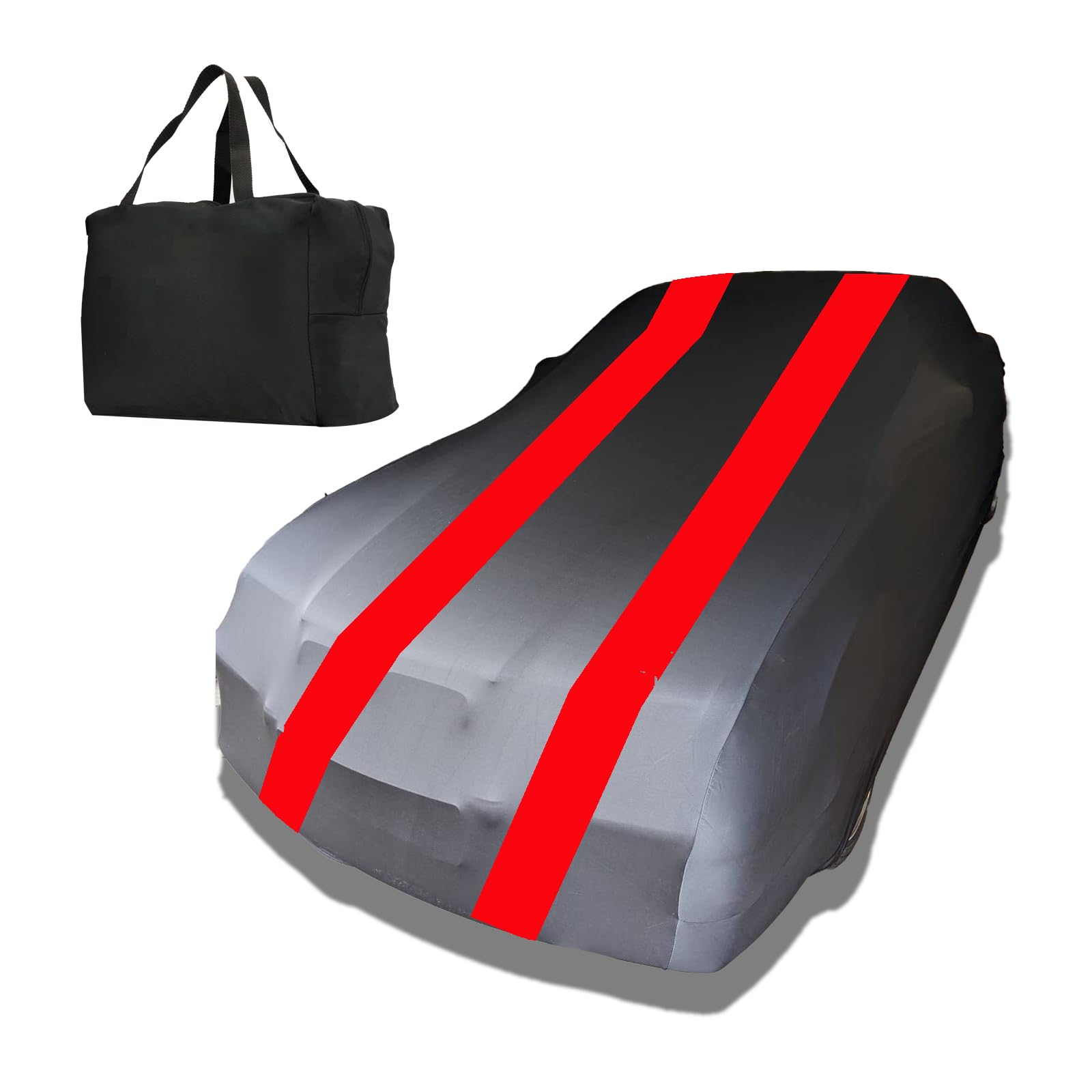 Autoabdeckung Indoor Stretch für 475-525cm PKW Auto Abdeckplane Winter Staubdichte Autogarage Abdeckung Atmungsaktiv Tiefgaragen- und Autoshow-Geeignet (Schwarz + Rot)