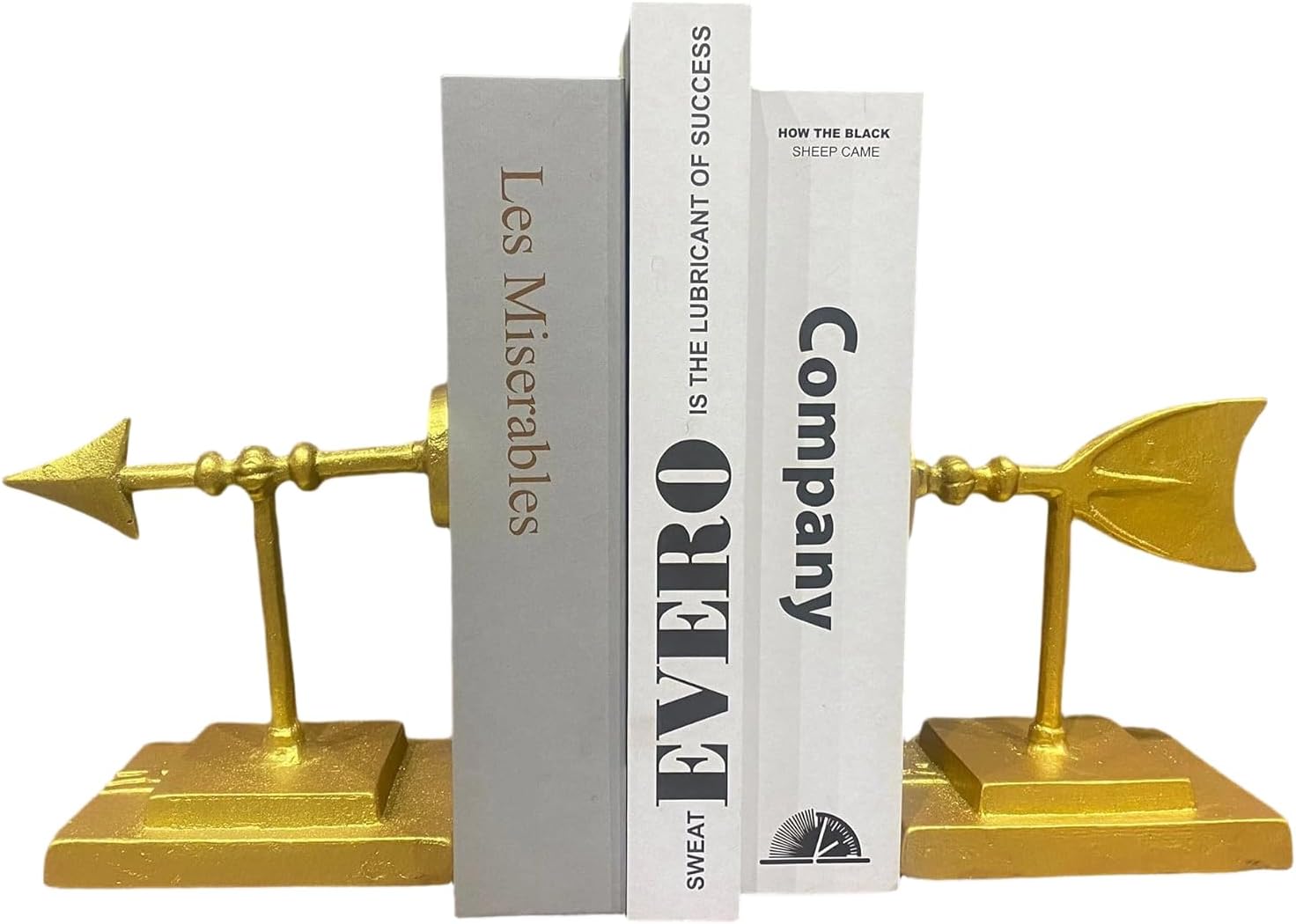 Artgenius Cast Iron Arrow Bookend Set,Decorative Gold Accent Book Stopper,Medieval Design Metal Book Ends for Desk,Shelf