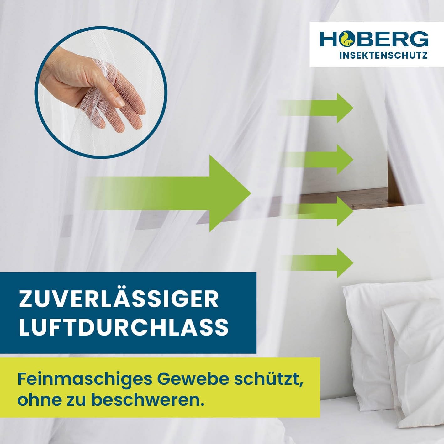 HOBERG Moskitonetz Reise | XXL Mückennetz Bett für Kinderbett, Einzel- & Doppelbett | Outdoor Moskitozelt 400 Mesh für Balkon | Insektenschutz Baldachin zum Kleben oder Bohren - mit Spannring 60 cm Ø
