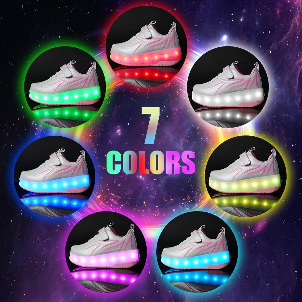 flintronic Zapatillas con Dos Ruedas para Niña, Zapatos con Dos Ruedas para Niñas, Luces LED Coloridos Parpadeante 2 en 1 Zapatos de Skate para Niña, Carga con USB Calzado de Skateboarding