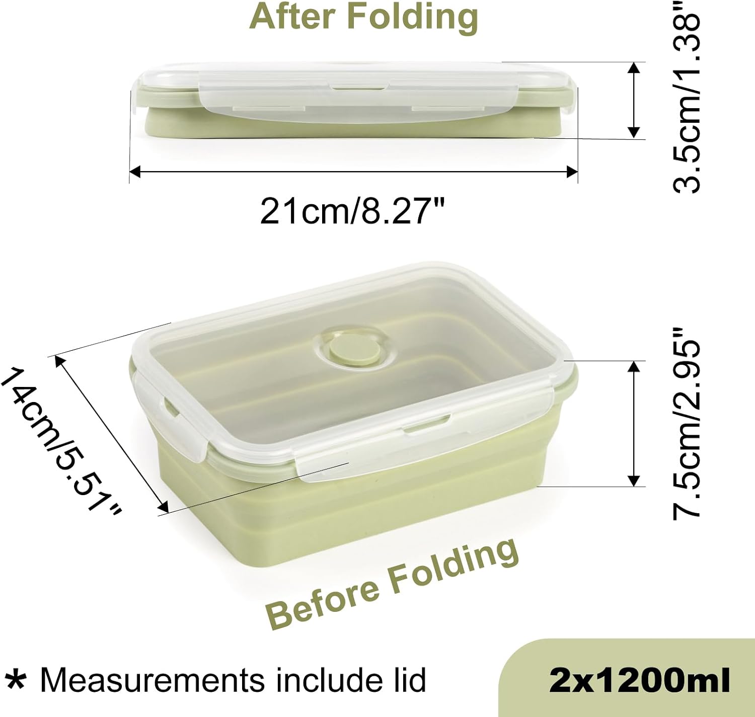 Collapsible Food Storage Containers with Airtight Lid & Air Vent, 40.5 oz