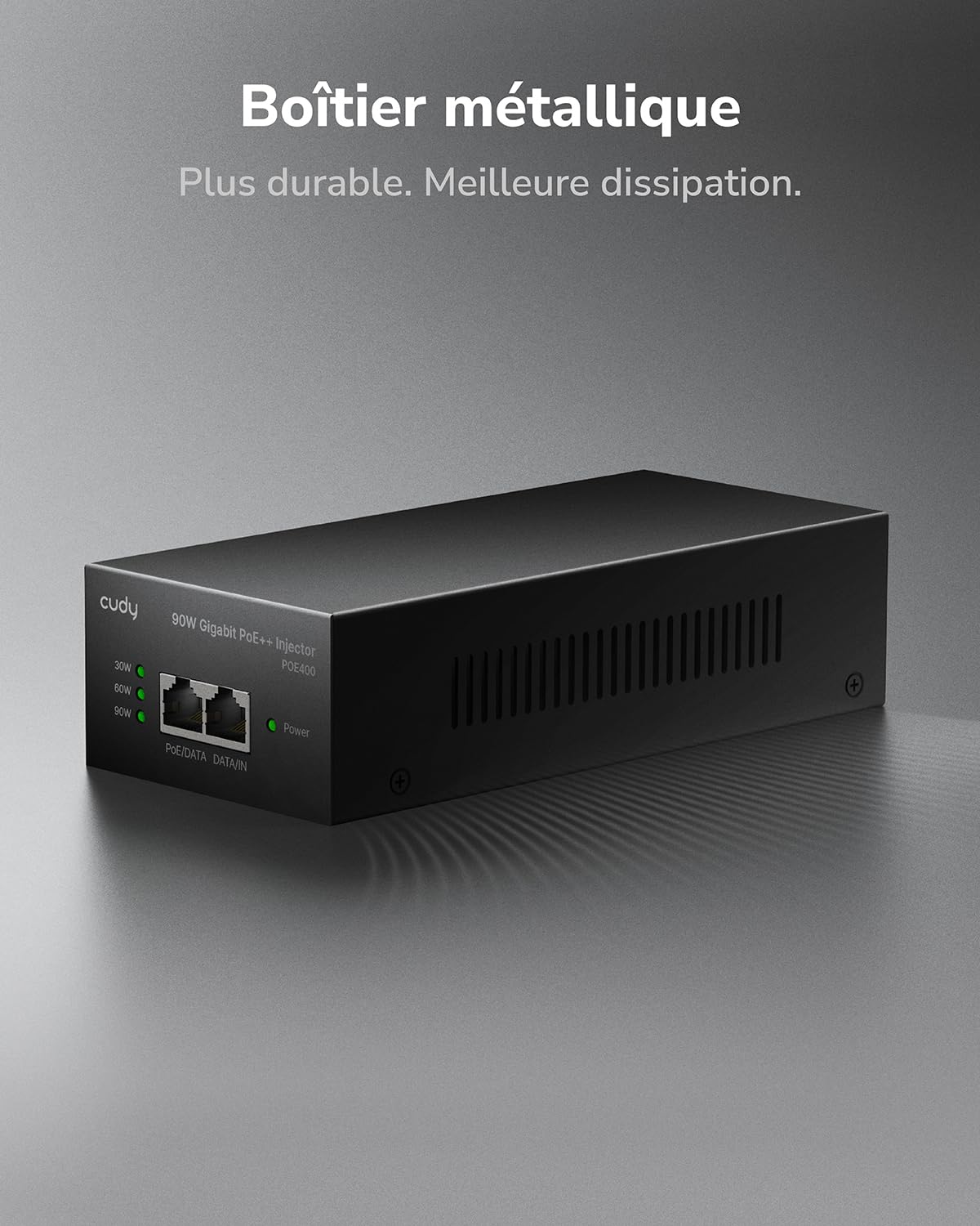 Cudy POE400 Adaptateur injecteur PoE++ Ultra Gigabit 90 W, Compatible avec IEEE 802.3bt/at/AF, Rj45 1000 Mbps, Plug & Play, métal