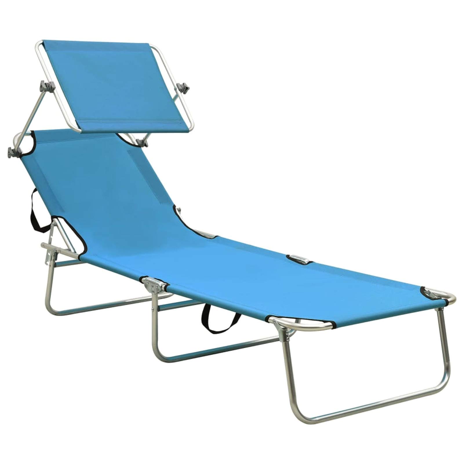 Festnight Sonnenliege Mit Dach Sonnenliege Klappbar Klappliege Strandliege Klappbar Campingliege Gartenliege Klappbare Sonnenliege Stahl und Stoff Türkis und Blau